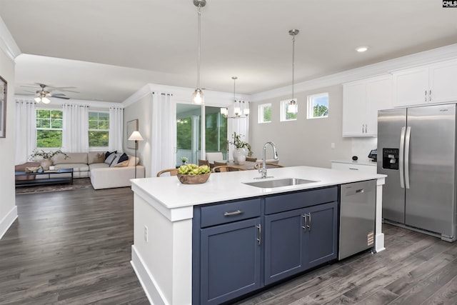 2451 Thode Ln, Lexington, SC 29072 - kitchen with appliances with stainless steel finishes, a sink, open floor plan, white cabinetry, and a kitchen island with sink