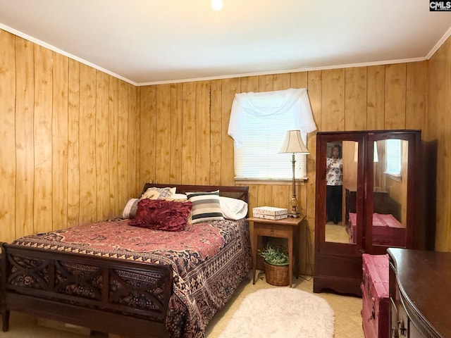 714 E Dunlap St, Lancaster, SC 29720 - bedroom featuring multiple windows, wood walls, and crown molding