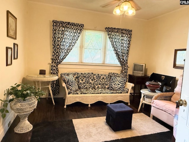 714 E Dunlap St, Lancaster, SC 29720 - living area with wood finished floors, ceiling fan, and ornamental molding