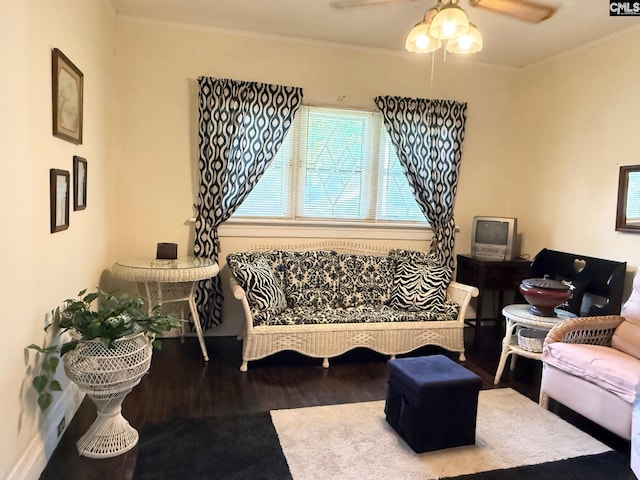 714 E Dunlap St, Lancaster, SC 29720 - living room with a ceiling fan, wood finished floors, and crown molding