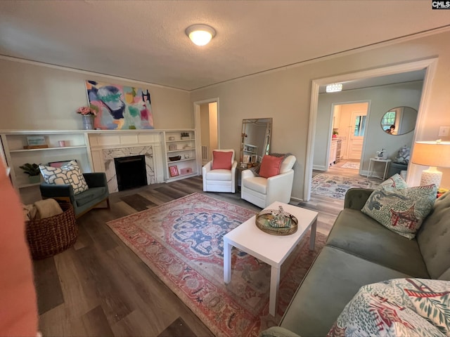 2611 Mills Dr, Columbia, SC 29204 - living area featuring wood finished floors and a high end fireplace
