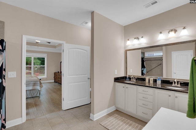 383 Summersweet Ct, Blythewood, SC 29016 - bathroom featuring double vanity, tiled shower, ensuite bath, tile patterned flooring, and baseboards