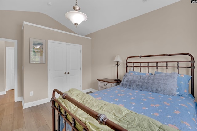 383 Summersweet Ct, Blythewood, SC 29016 - bedroom with lofted ceiling, wood finished floors, baseboards, and a closet