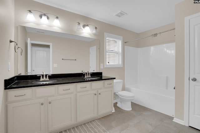 383 Summersweet Ct, Blythewood, SC 29016 - bathroom with double vanity, toilet, shower / bath combination, and tile patterned floors