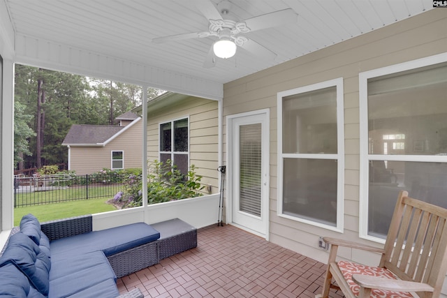 383 Summersweet Ct, Blythewood, SC 29016 - sunroom / solarium featuring a ceiling fan and an outdoor hangout area