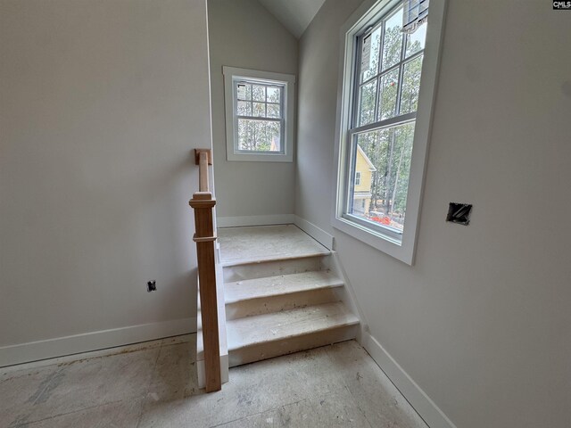 147 Harborside Cir, Columbia, SC 29229 - stairs with baseboards and vaulted ceiling