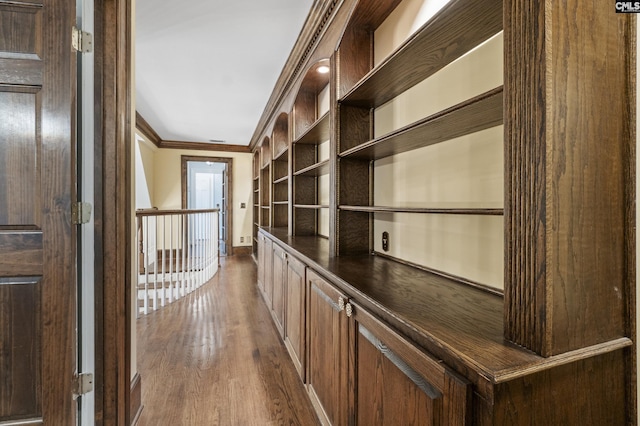 415 Pine St, Camden, SC 29020 - hallway featuring ornamental molding and dark wood-style flooring