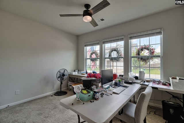 837 Marigold Ln, Lexington, SC 29072 - office area featuring a ceiling fan, plenty of natural light, baseboards, and carpet