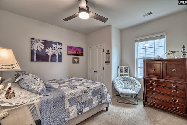 837 Marigold Ln, Lexington, SC 29072 - bedroom featuring light colored carpet, a ceiling fan, a closet, and baseboards