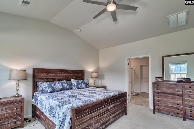 837 Marigold Ln, Lexington, SC 29072 - bedroom featuring light colored carpet, lofted ceiling, and a ceiling fan