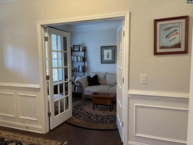 288 Links Crossing Dr, Blythewood, SC 29016 - living area featuring dark wood-type flooring and a wainscoted wall