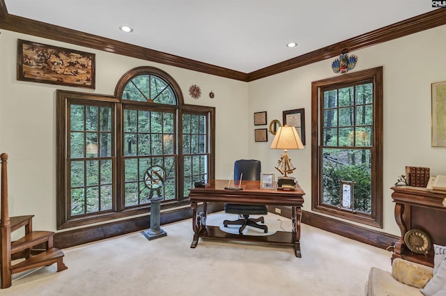 832 Longtown Rd, Blythewood, SC 29016 - carpeted office space featuring crown molding, healthy amount of natural light, and recessed lighting
