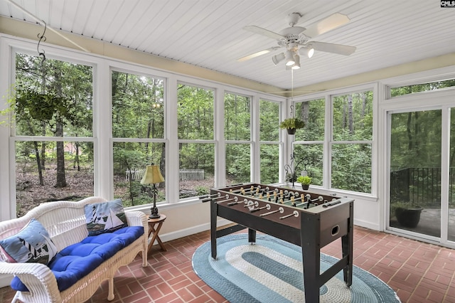 832 Longtown Rd, Blythewood, SC 29016 - sunroom featuring brick floors, ceiling fan, and baseboards