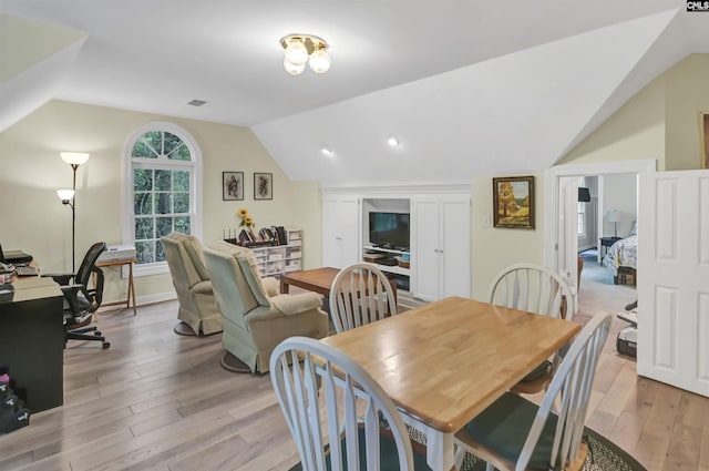 832 Longtown Rd, Blythewood, SC 29016 - dining space featuring lofted ceiling, light wood-style flooring, and a desk
