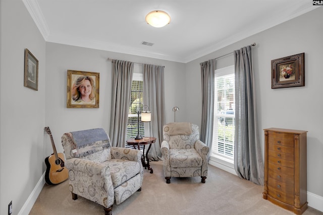 317 Cartgate Cir, Blythewood, SC 29016 - sitting room featuring carpet floors, ornamental molding, and baseboards