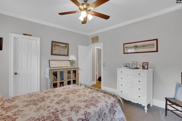 317 Cartgate Cir, Blythewood, SC 29016 - bedroom featuring ornamental molding, carpet flooring, baseboards, and a ceiling fan