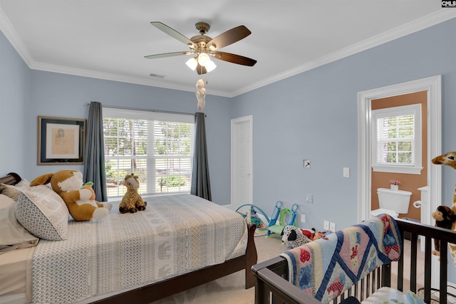 317 Cartgate Cir, Blythewood, SC 29016 - carpeted bedroom featuring ornamental molding and a ceiling fan