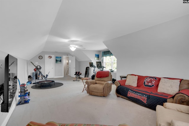 317 Cartgate Cir, Blythewood, SC 29016 - carpeted living area featuring lofted ceiling and ceiling fan