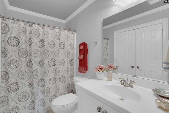 317 Cartgate Cir, Blythewood, SC 29016 - full bathroom featuring toilet, vanity, ornamental molding, and a shower with curtain