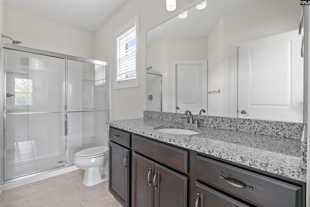 1412 Hammerwood Ln, Westminster, SC 29170 - bathroom with a stall shower, toilet, vanity, and tile patterned floors