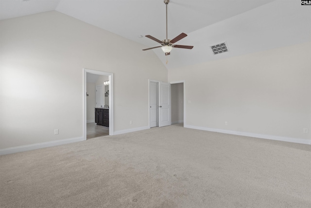 1412 Hammerwood Ln, Westminster, SC 29170 - unfurnished bedroom featuring light colored carpet, baseboards, high vaulted ceiling, and connected bathroom