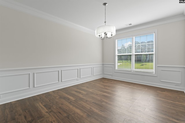 1412 Hammerwood Ln, Westminster, SC 29170 - empty room with a chandelier, ornamental molding, a wainscoted wall, dark wood finished floors, and a decorative wall
