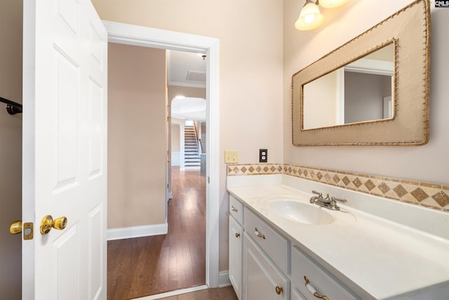560 Park Place Dr, Elgin, SC 29045 - bathroom featuring vanity, wood finished floors, and baseboards