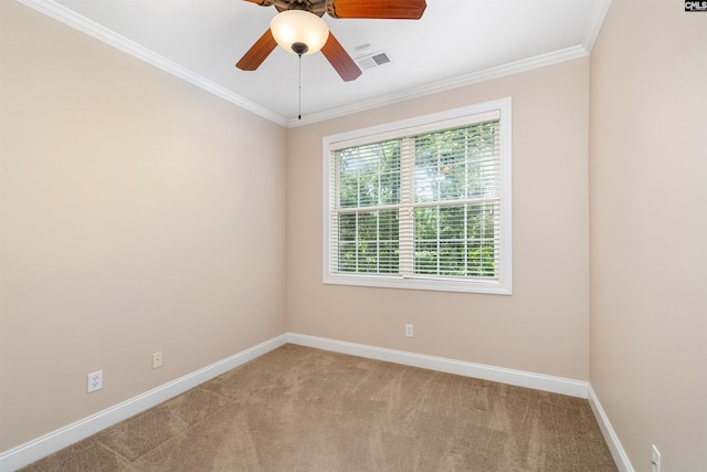 560 Park Place Dr, Elgin, SC 29045 - unfurnished room featuring baseboards, ornamental molding, light colored carpet, and a ceiling fan