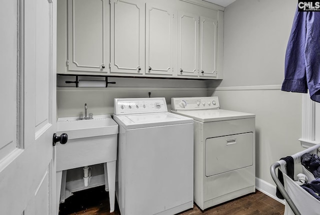 1305 Forest View Rd, Conway, SC 29526 - washroom featuring washer and dryer, cabinet space, and dark wood finished floors