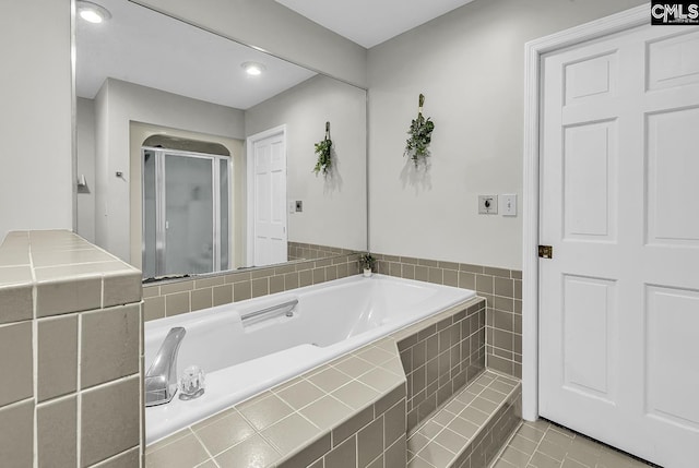 1305 Forest View Rd, Conway, SC 29526 - bathroom featuring a garden tub, tile patterned flooring, a stall shower, and recessed lighting