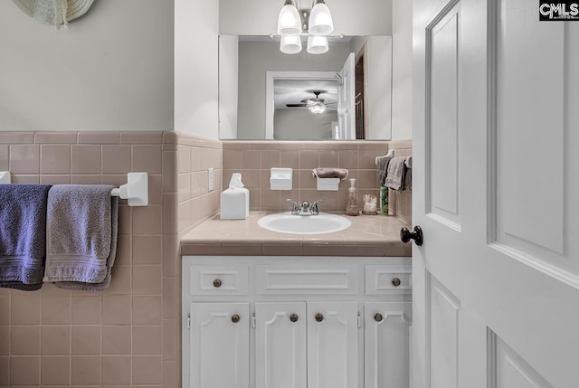 1305 Forest View Rd, Conway, SC 29526 - bathroom featuring vanity, ceiling fan, and a chandelier