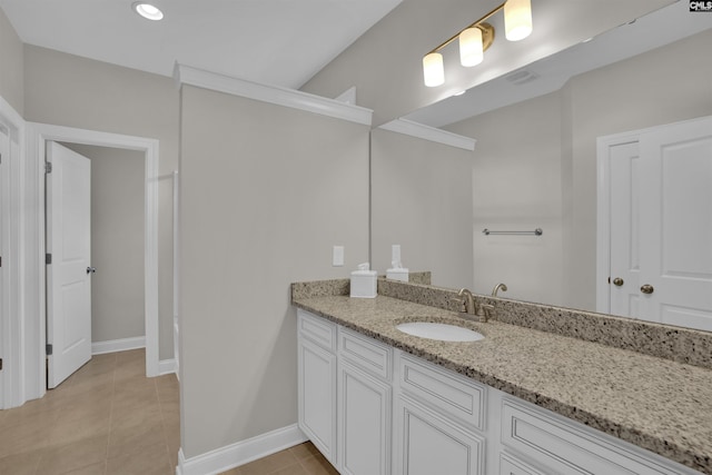 934 Near Creek Dr, Blythewood, SC 29016 - bathroom with vanity, tile patterned floors, baseboards, and recessed lighting