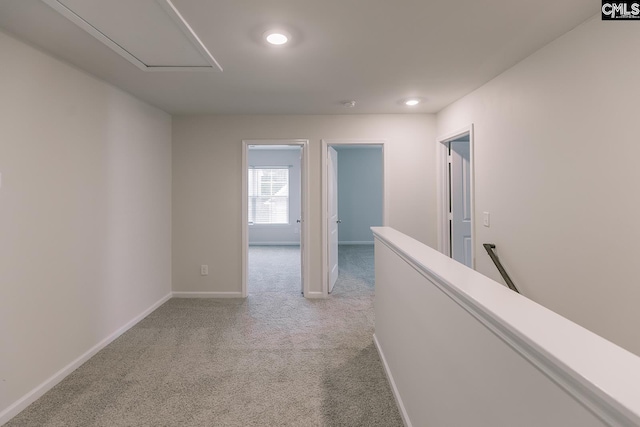 179 Marissa Ln, Lexington, SC 29072 - hall with attic access, light carpet, an upstairs landing, baseboards, and recessed lighting