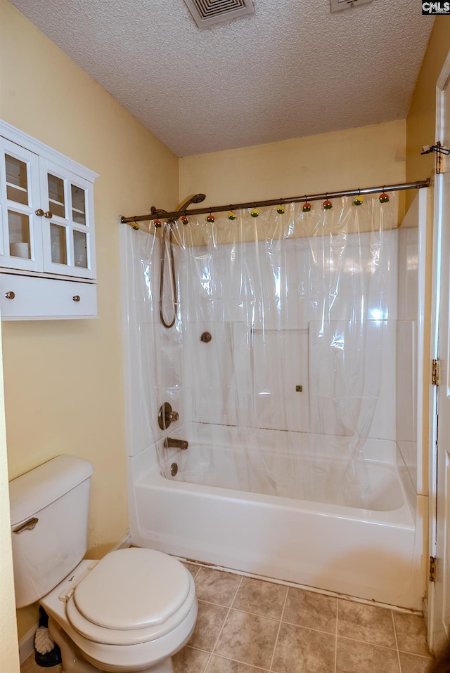 105 Songbird Ct, Chapin, SC 29036 - full bathroom with toilet, shower / bathtub combination with curtain, a textured ceiling, and tile patterned flooring