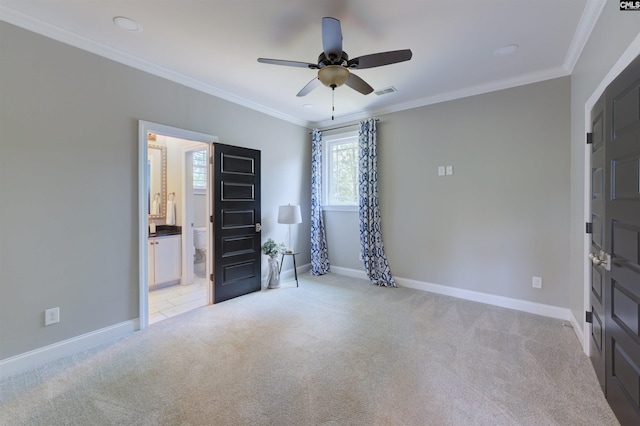 1111 High Valley Trl, Blythewood, SC 29016 - empty room with light colored carpet, crown molding, baseboards, a ceiling fan, and recessed lighting