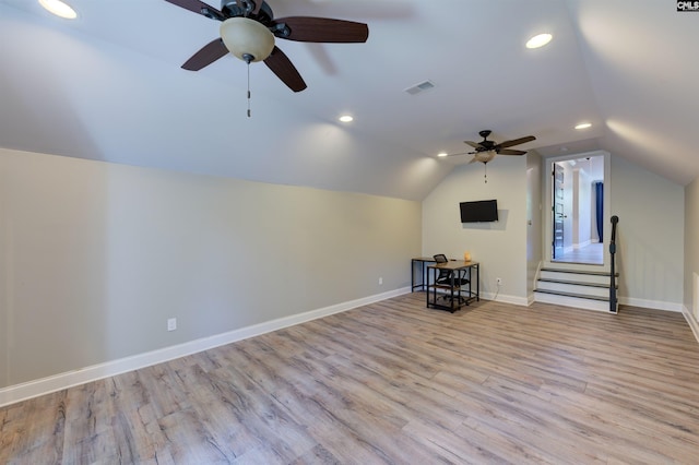 1111 High Valley Trl, Blythewood, SC 29016 - bonus room with a ceiling fan, lofted ceiling, wood finished floors, recessed lighting, and baseboards