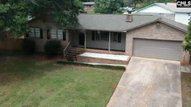 100 Hill Springs Ct, Lexington, SC 29073 - ranch-style house featuring an attached garage, driveway, roof with shingles, a front lawn, and a chimney