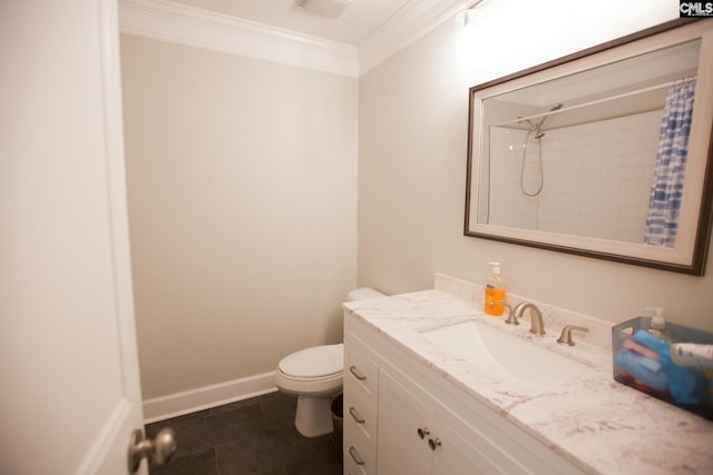 100 Hill Springs Ct, Lexington, SC 29073 - full bathroom featuring ornamental molding, toilet, vanity, tile patterned floors, and a shower with shower curtain