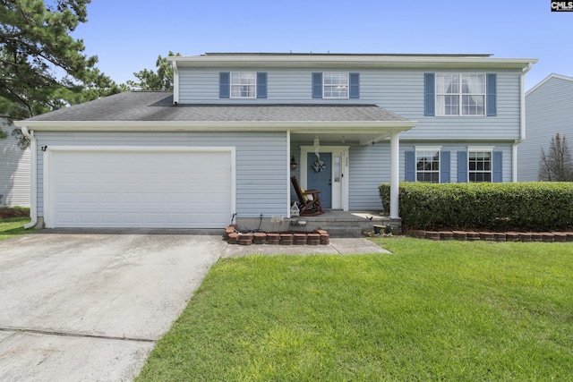 300 Green Rose, Columbia, SC 29229 - view of front facade with concrete driveway, a front lawn, an attached garage, and covered porch