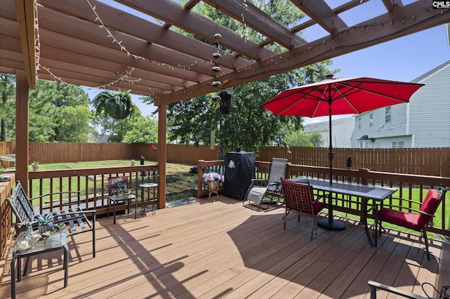 300 Green Rose, Columbia, SC 29229 - wooden terrace with a fenced backyard, a pergola, and outdoor dining area