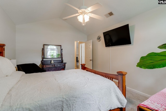 248 N High Duck Trl, Blythewood, SC 29016 - carpeted bedroom with vaulted ceiling, a ceiling fan, and baseboards