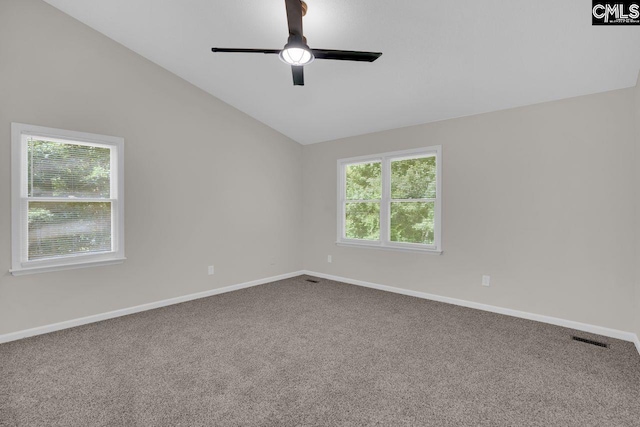 204 Sandcreek Dr, Winnsboro, SC 29180 - spare room with vaulted ceiling, a ceiling fan, plenty of natural light, carpet flooring, and baseboards