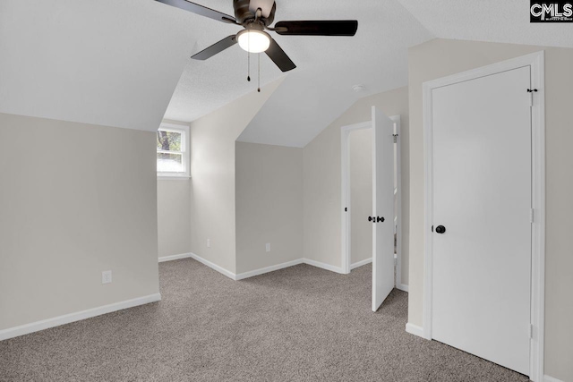 204 Sandcreek Dr, Winnsboro, SC 29180 - bonus room featuring vaulted ceiling, ceiling fan, carpet floors, and baseboards