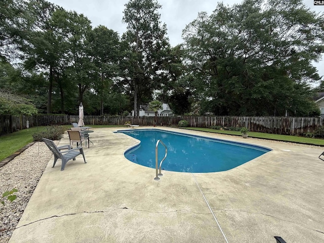 3270 Winchester Ln, Orangeburg, SC 29118 - view of swimming pool featuring a patio, a fenced backyard, and view of wooded area