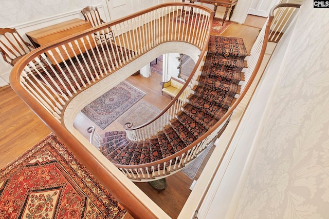 1100 W Carolina Ave, Hartsville, SC 29550 - stairs featuring wood finished floors