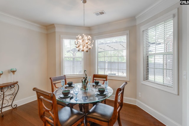 535 New Cut Ln, Blythewood, SC 29016 - dining room with dark wood finished floors, plenty of natural light, baseboards, and ornamental molding