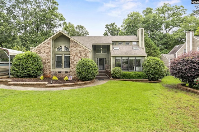 421 Willow Bend Dr, Columbia, SC 29212 - mid-century inspired home featuring a front lawn, a chimney, brick siding, and a shingled roof