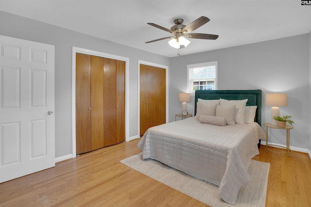 344 Rawls Dr, Leesville, SC 29070 - bedroom with two closets, light wood-type flooring, and ceiling fan