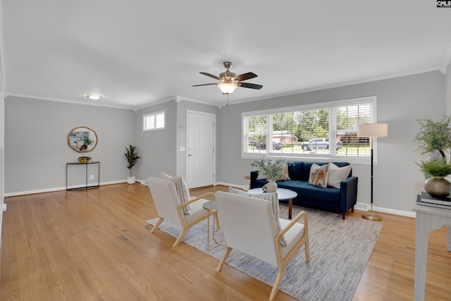 344 Rawls Dr, Leesville, SC 29070 - living area with crown molding, wood finished floors, and ceiling fan