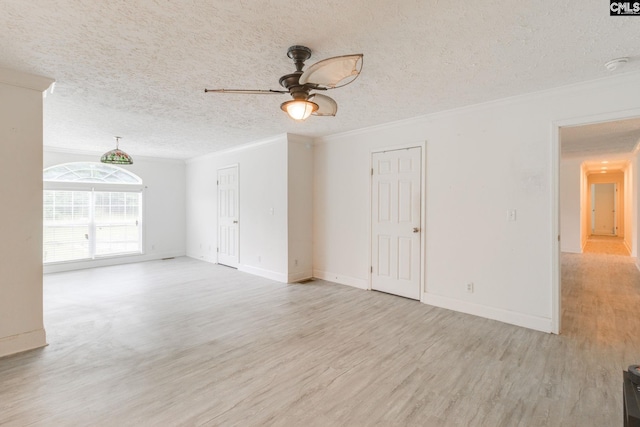 2117 Togetherness Way, Mcbee, SC 29101 - unfurnished living room featuring light wood-style floors, ornamental molding, a ceiling fan, and a textured ceiling